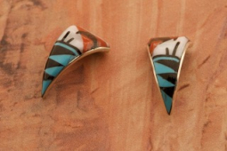 Zuni Indian Jewelry Genuine Gemstones Sterling Silver Post Earrings